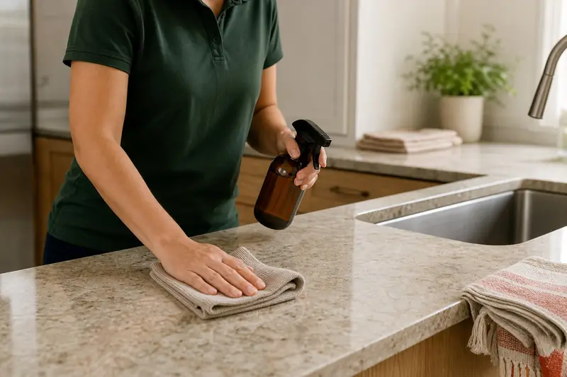 Spotless Solutions cleaner wiping a kitchen counter