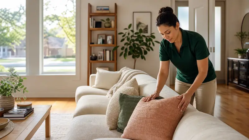 Spotless Solutions cleaner finishing a living room